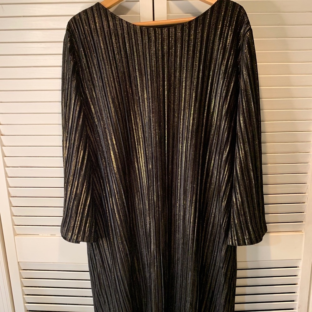 Chico's Women XL Dress Striped Black Metallic Gold Sz 3 Cocktail Party Evening